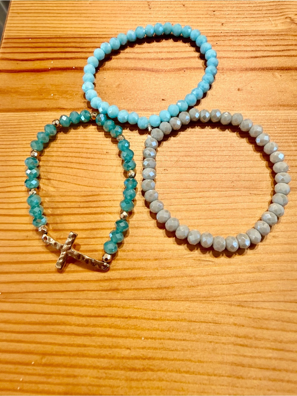Beaded Stretch Bracelets Set - Turquoise, Aqua & Light Gray